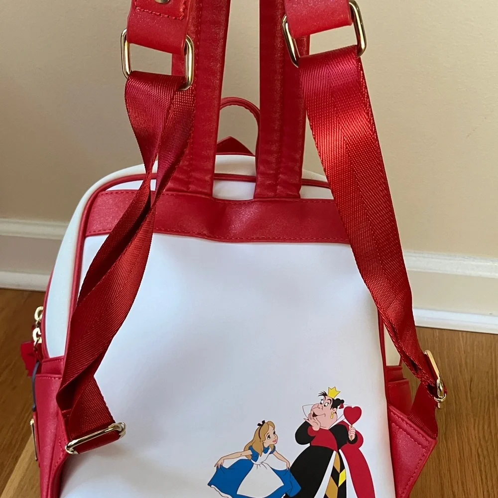 Disney Loungefly Alice in Wonderland Ace Queen of Hearts Mini Backpack Red White